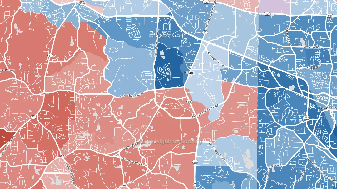 Hiram, GA block-group political-lean map