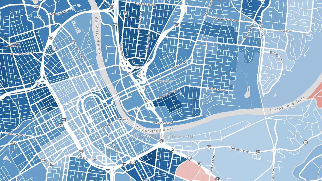 Historic Edgefield, Nashville, TN block-group political-lean map