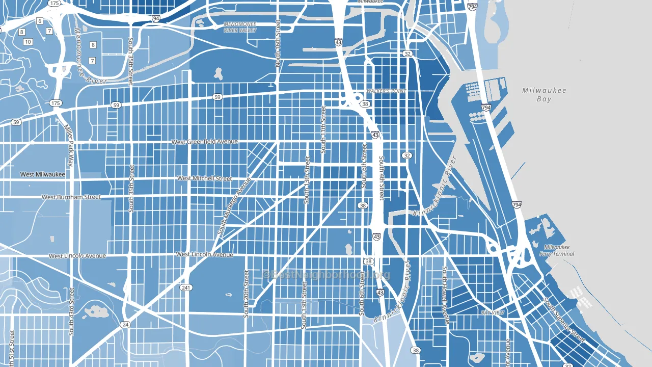 Historic Mitchell Street, Milwaukee, WI block-group political-lean map