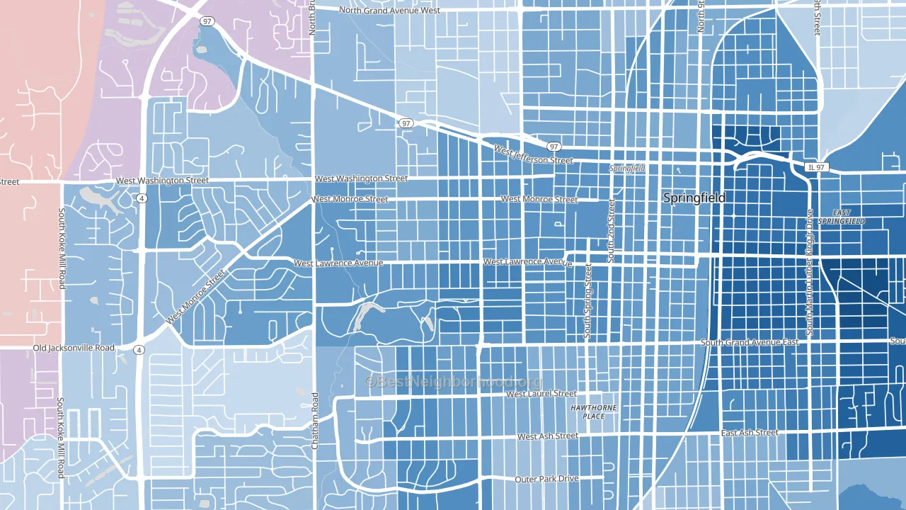 Historic West-Side, Springfield, IL block-group political-lean map