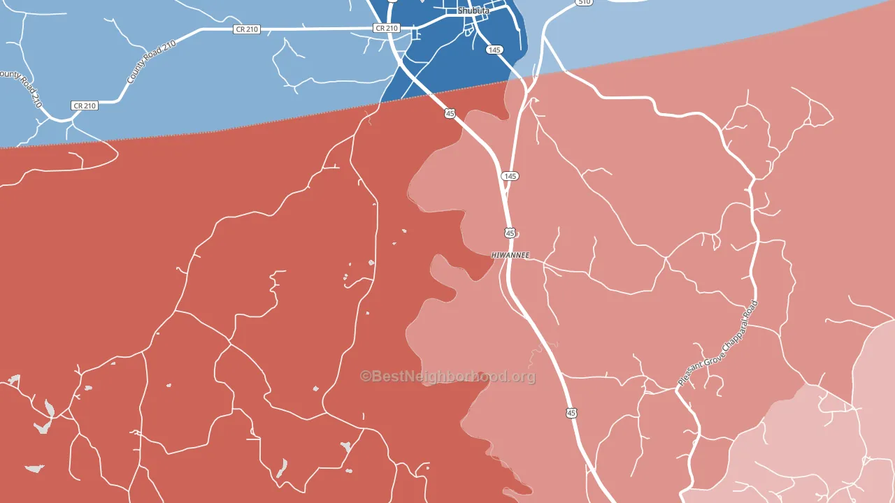 Hiwannee, MS block-group political-lean map