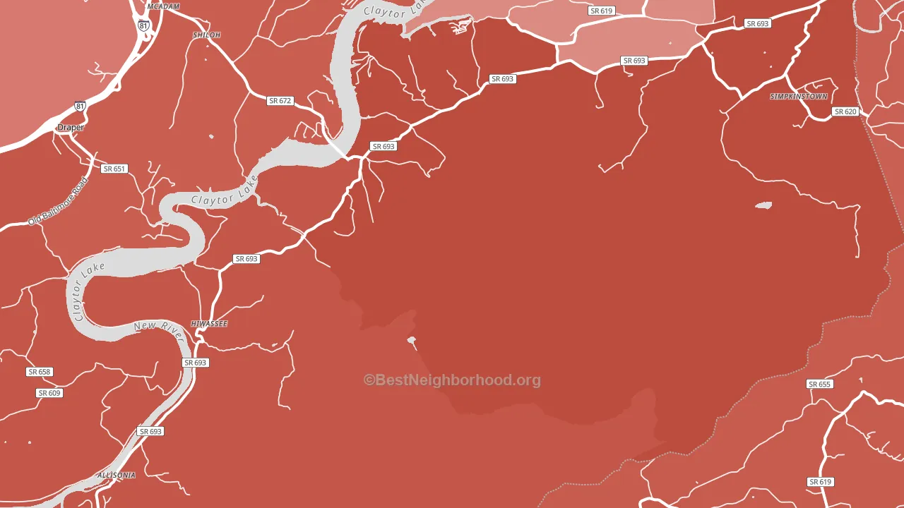 Hiwassee, VA block-group political-lean map