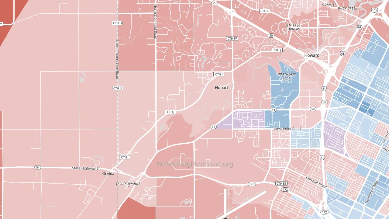 Hobart, WI block-group political-lean map