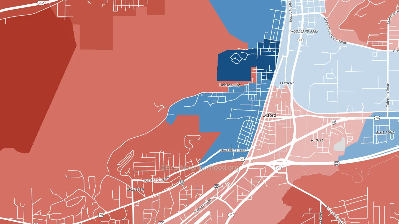 Hobson City, AL block-group political-lean map