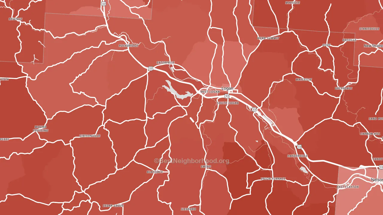 Hocking County, OH block-group political-lean map