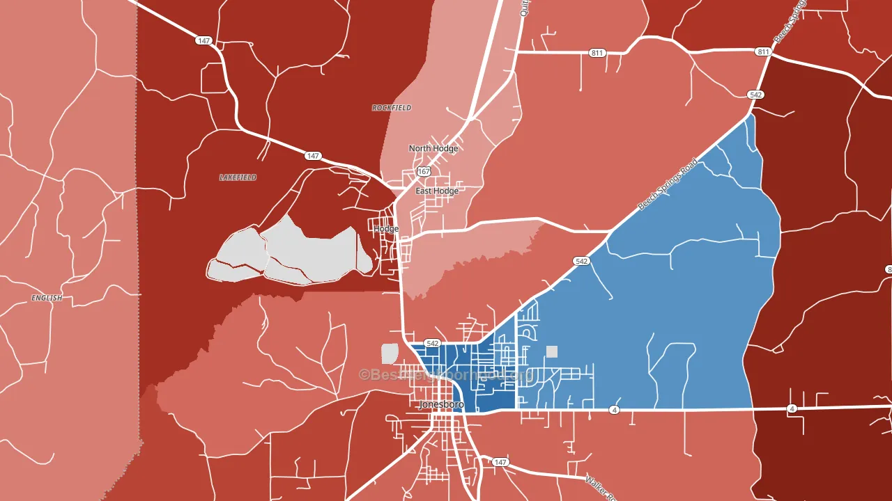 Hodge, LA block-group political-lean map