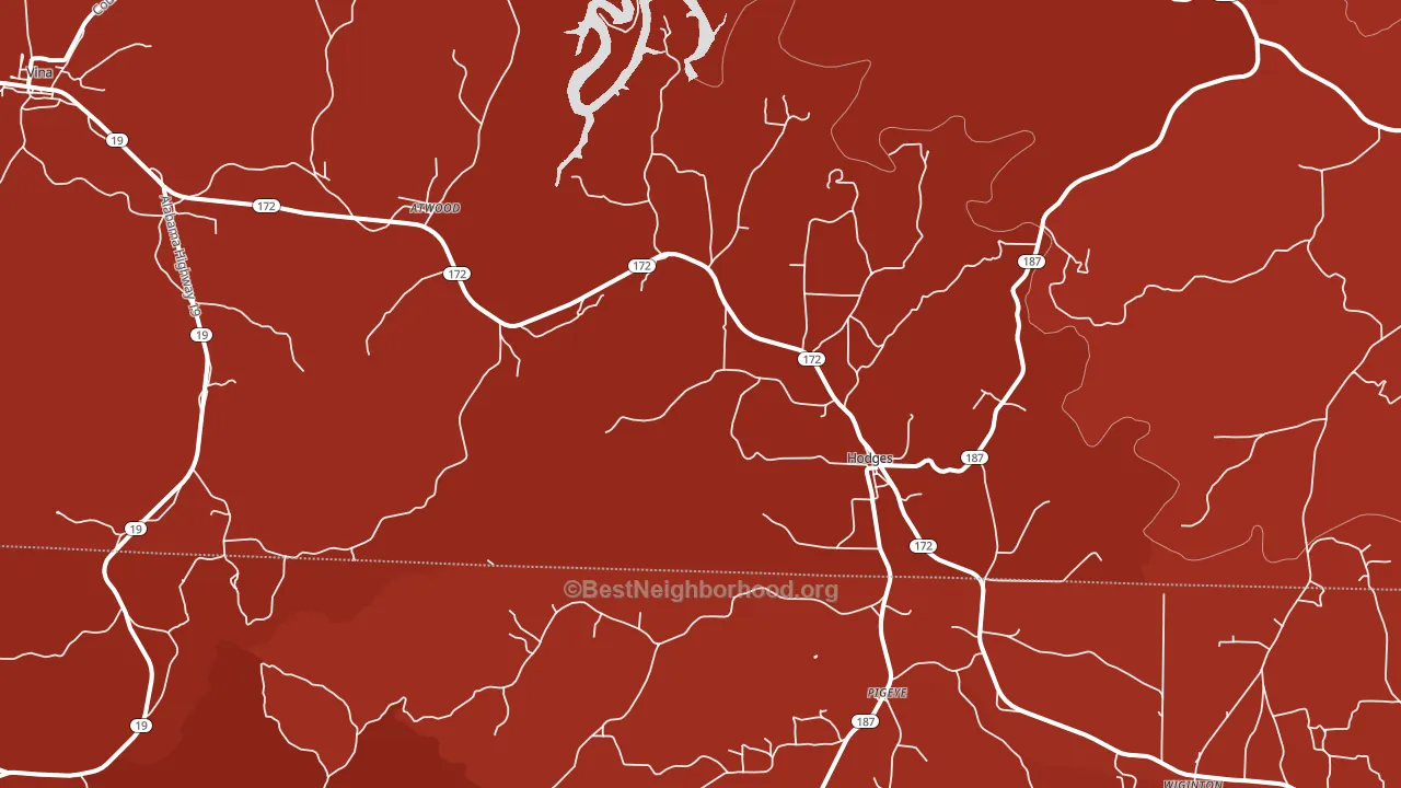 Hodges, AL block-group political-lean map