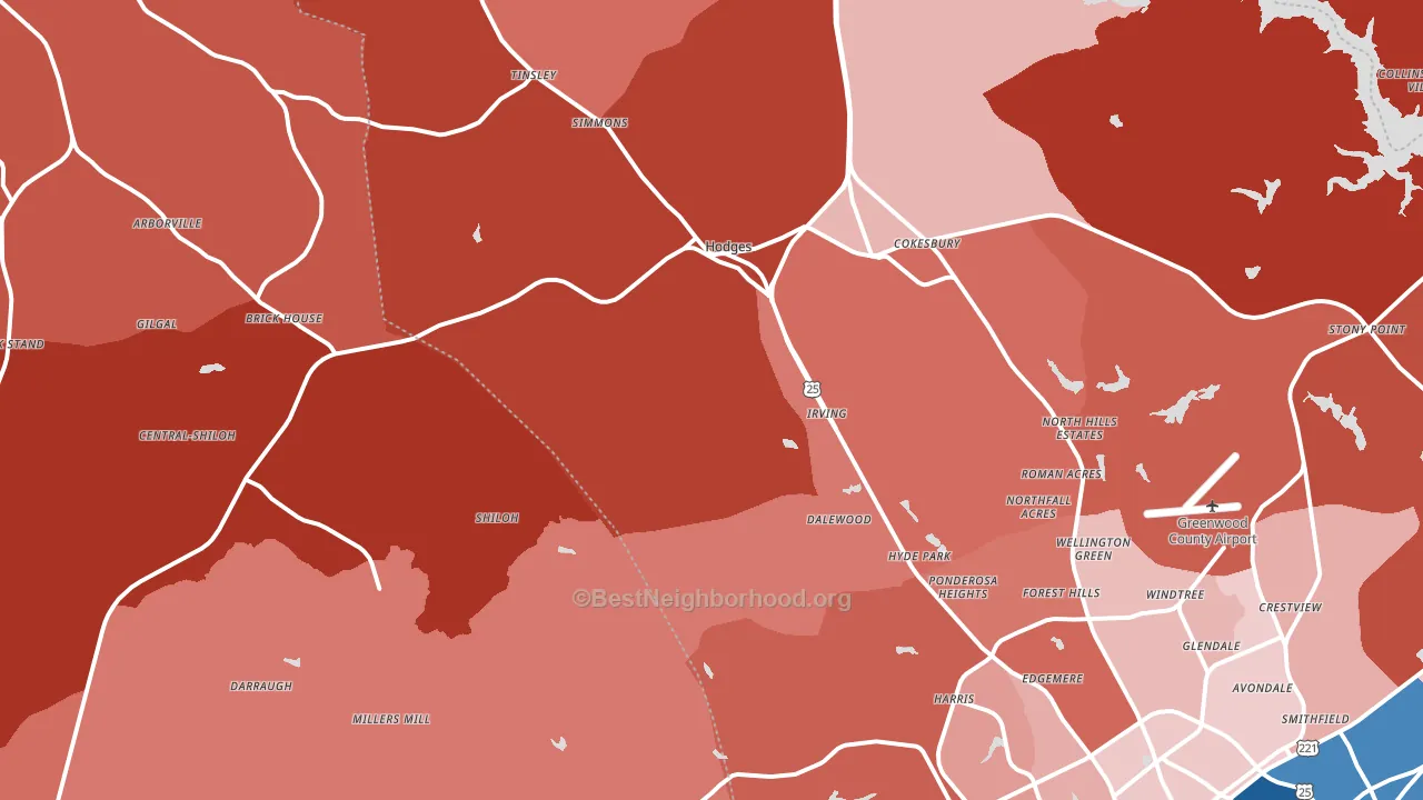 Hodges, SC block-group political-lean map