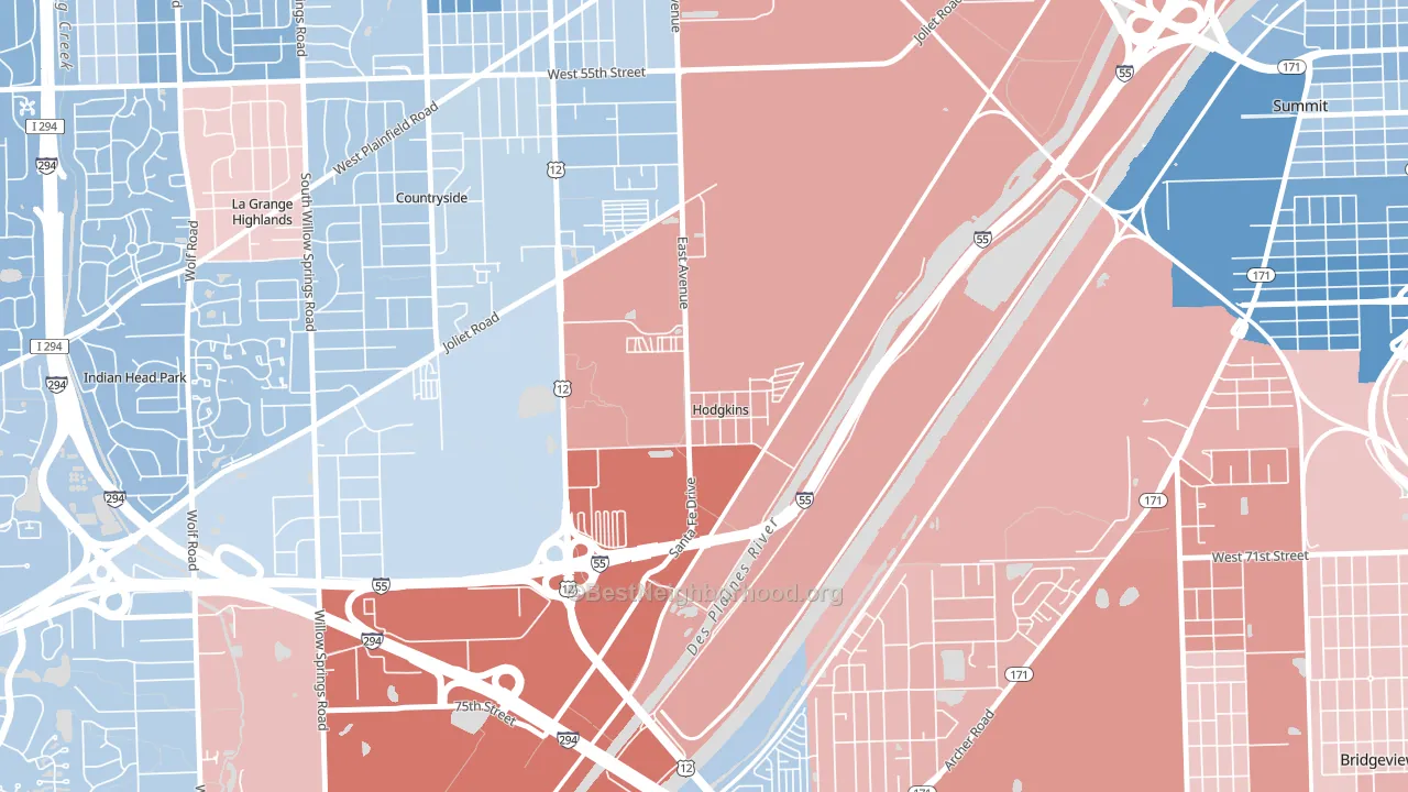 Hodgkins, IL block-group political-lean map