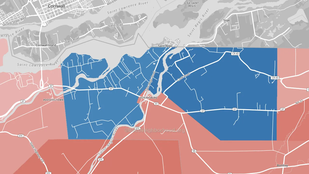 Hogansburg, NY block-group political-lean map