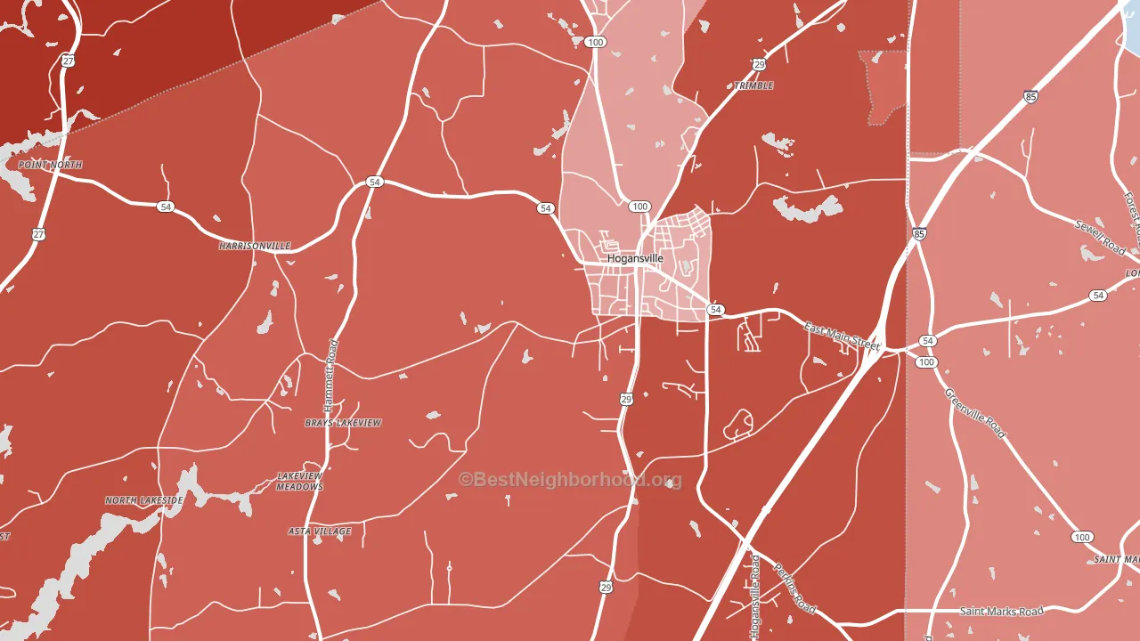 Hogansville, GA block-group political-lean map