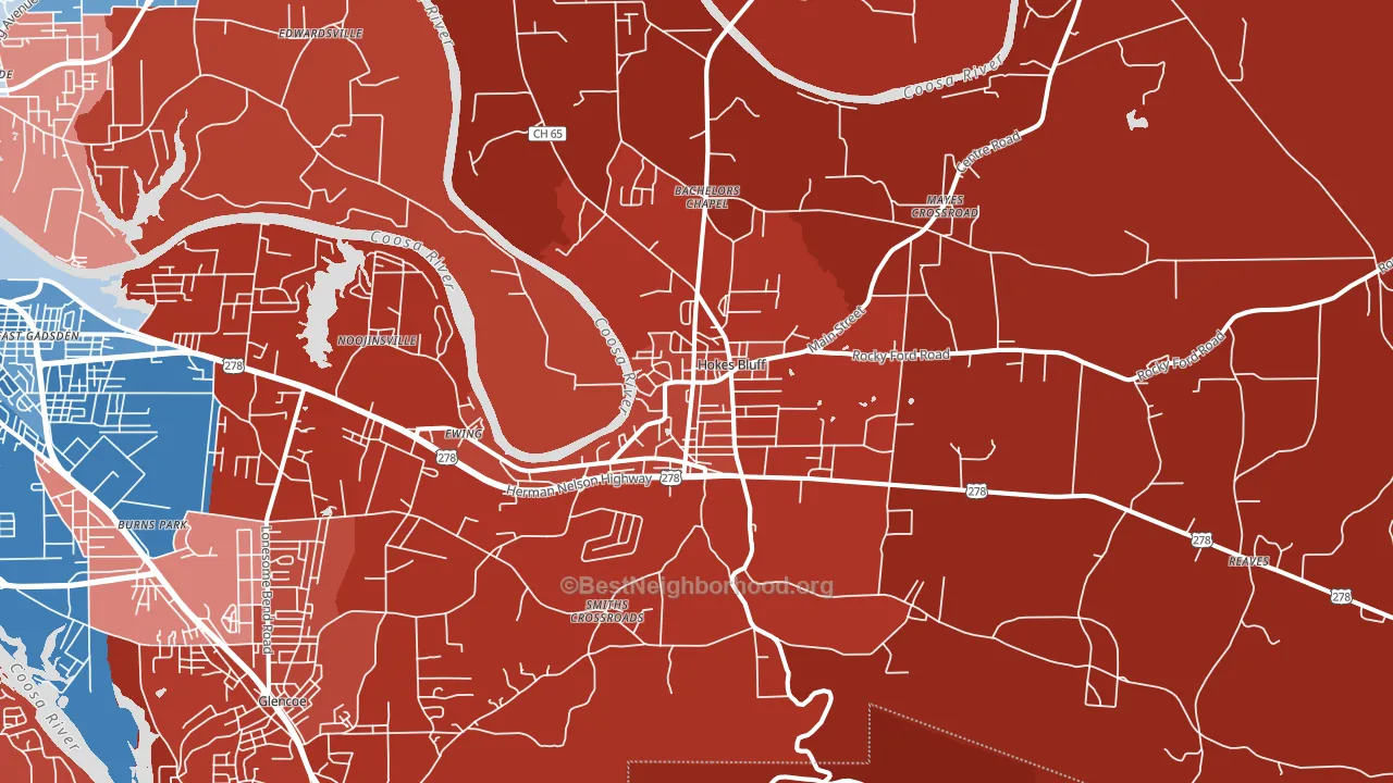 Hokes Bluff, AL block-group political-lean map