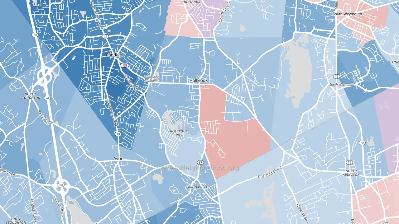 Holbrook, MA block-group political-lean map