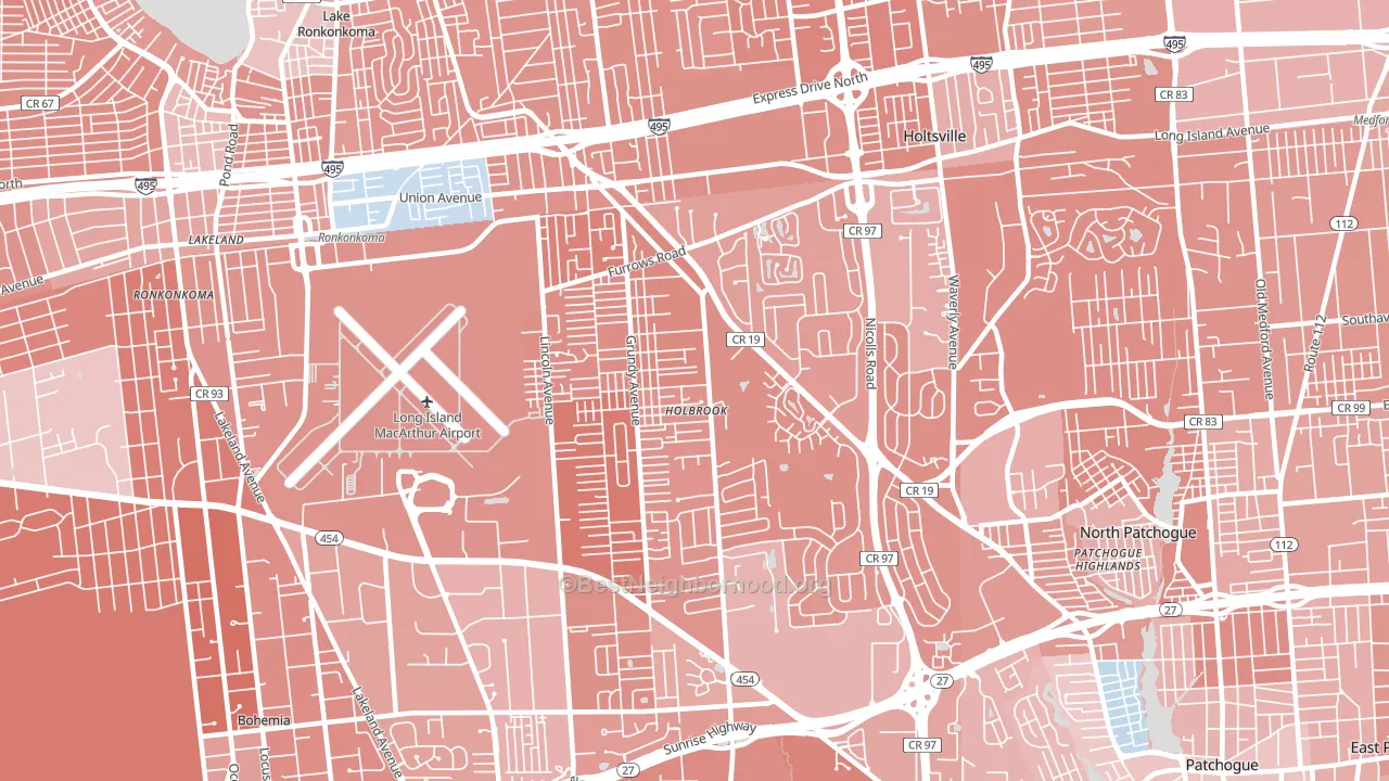 Holbrook, NY block-group political-lean map