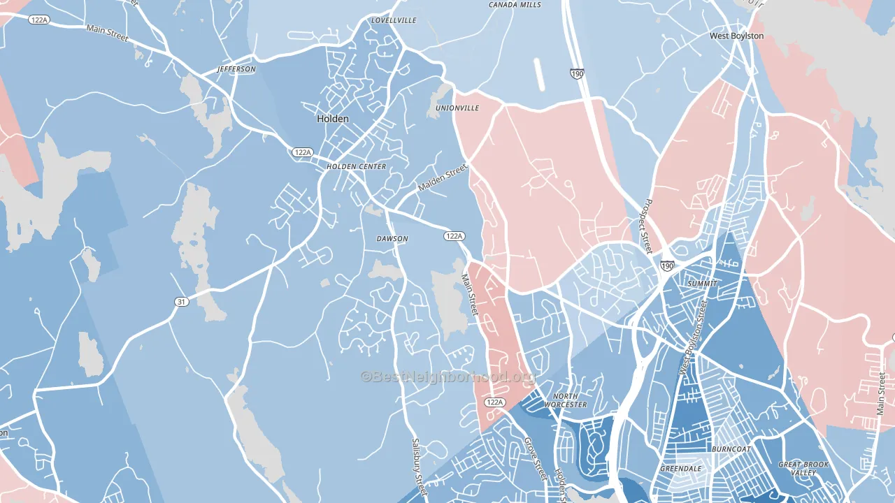 Holden, MA block-group political-lean map