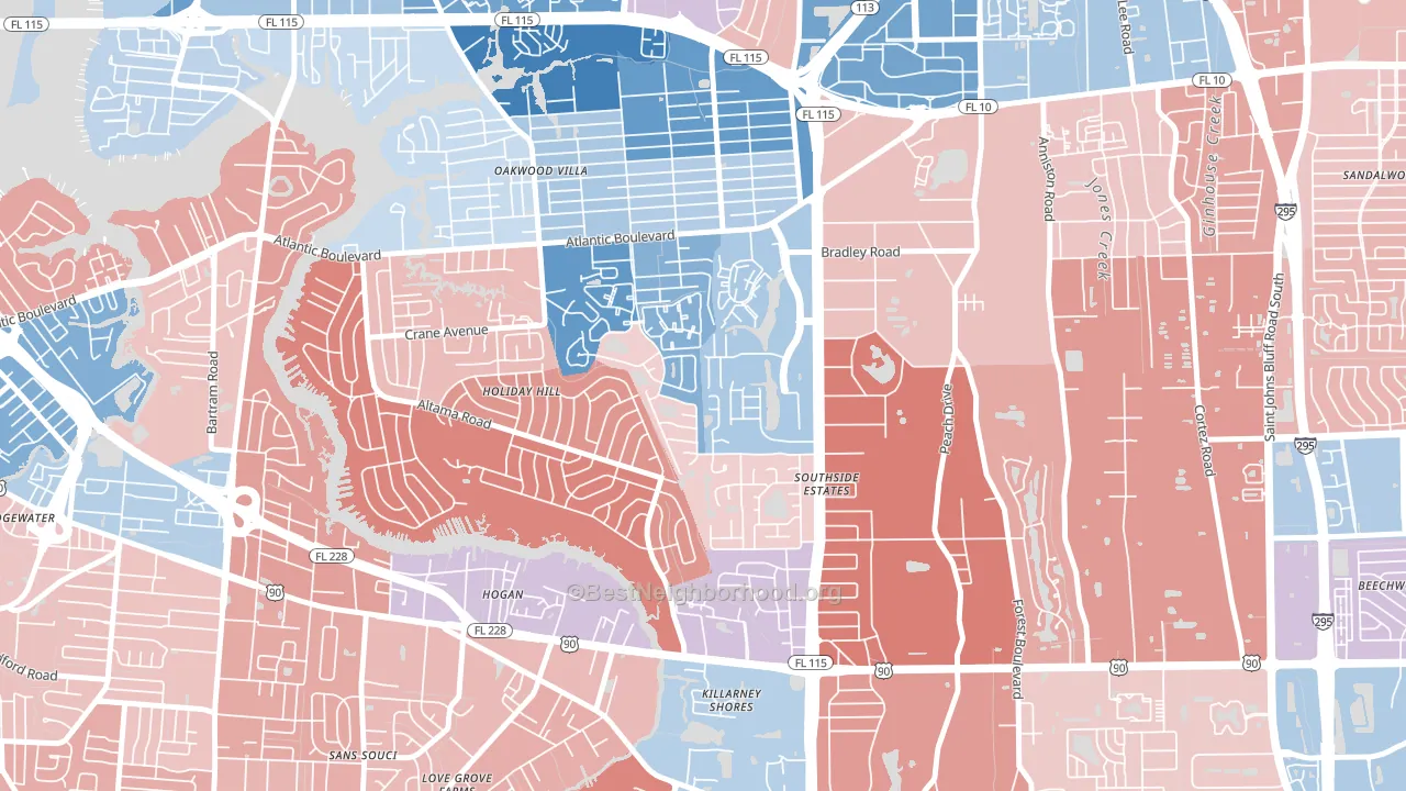 Holiday Hill, Jacksonville, FL block-group political-lean map