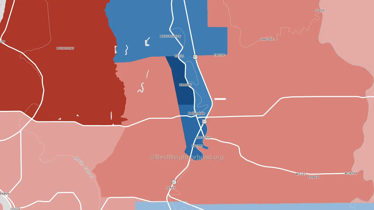Hollandale, MS block-group political-lean map