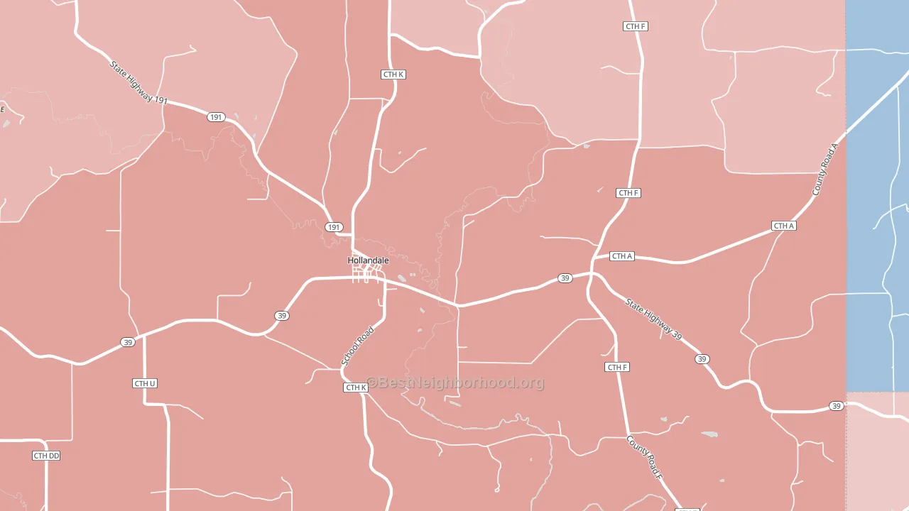 Hollandale, WI block-group political-lean map