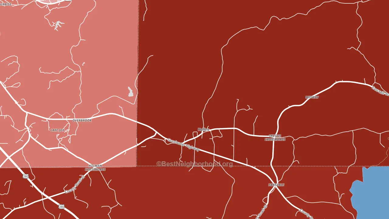 Hollins, AL block-group political-lean map