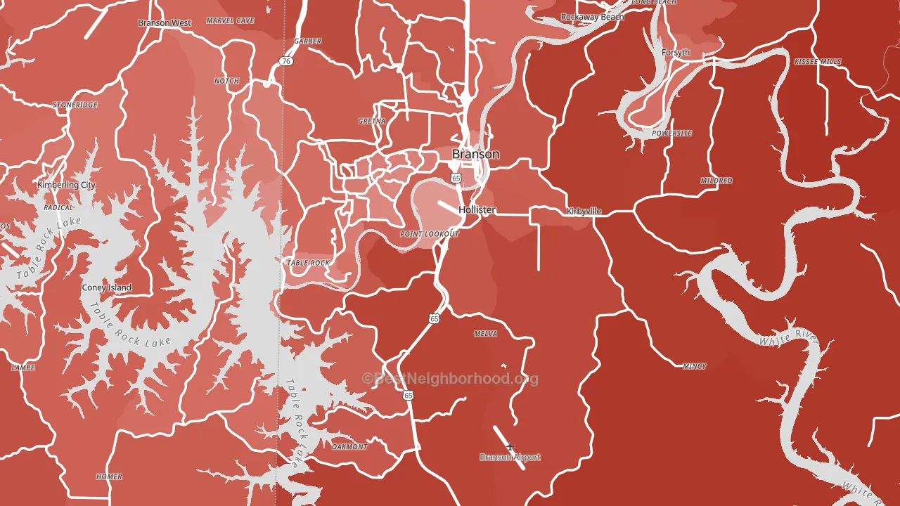 Hollister, MO block-group political-lean map