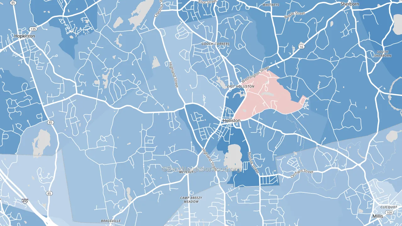 Holliston, MA block-group political-lean map