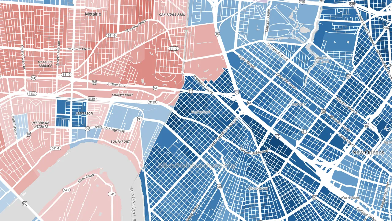Holly Grove, New Orleans, LA block-group political-lean map