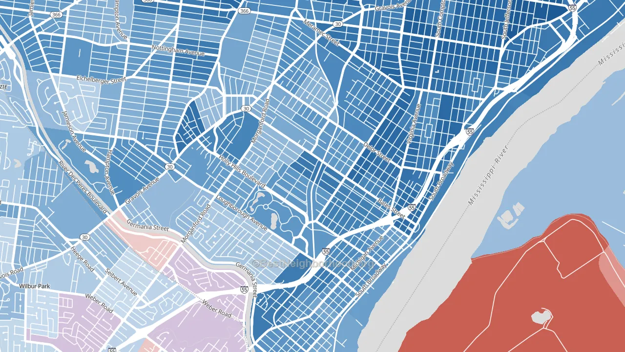Holly Hills, St. Louis, MO block-group political-lean map