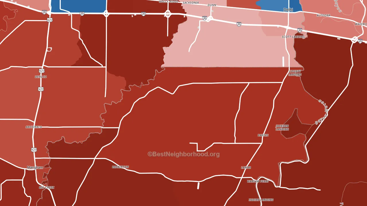 Holly Ridge, LA block-group political-lean map