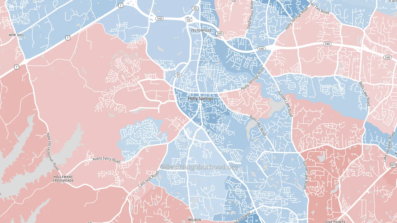 Holly Springs, NC block-group political-lean map