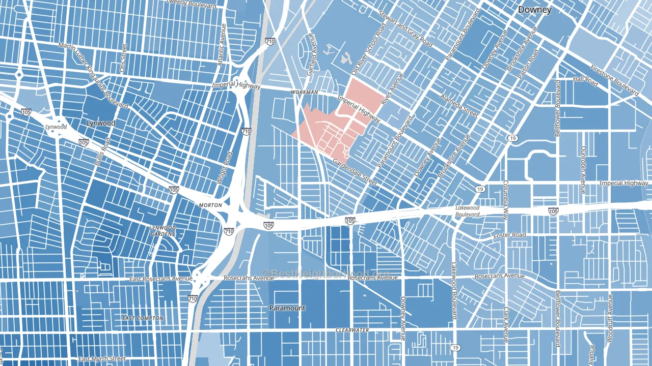 Hollydale, South Gate, CA block-group political-lean map