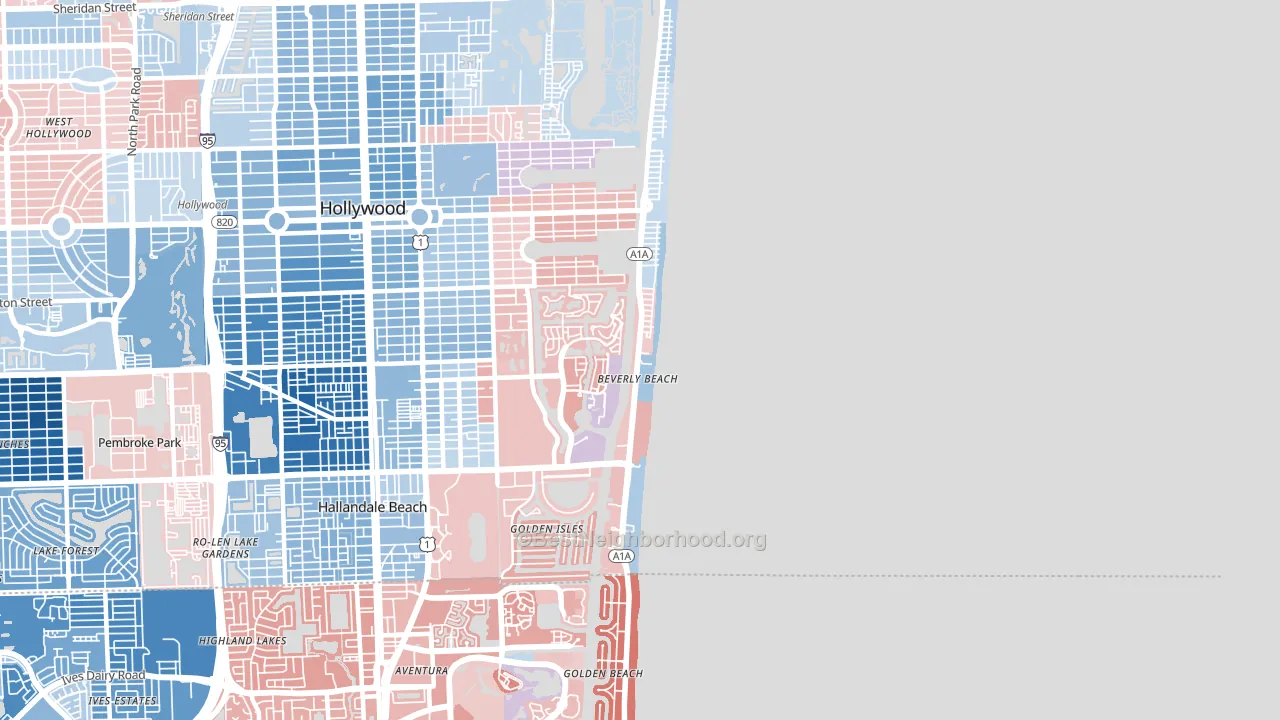 Hollywood Beach-Quadoman, Hollywood, FL block-group political-lean map