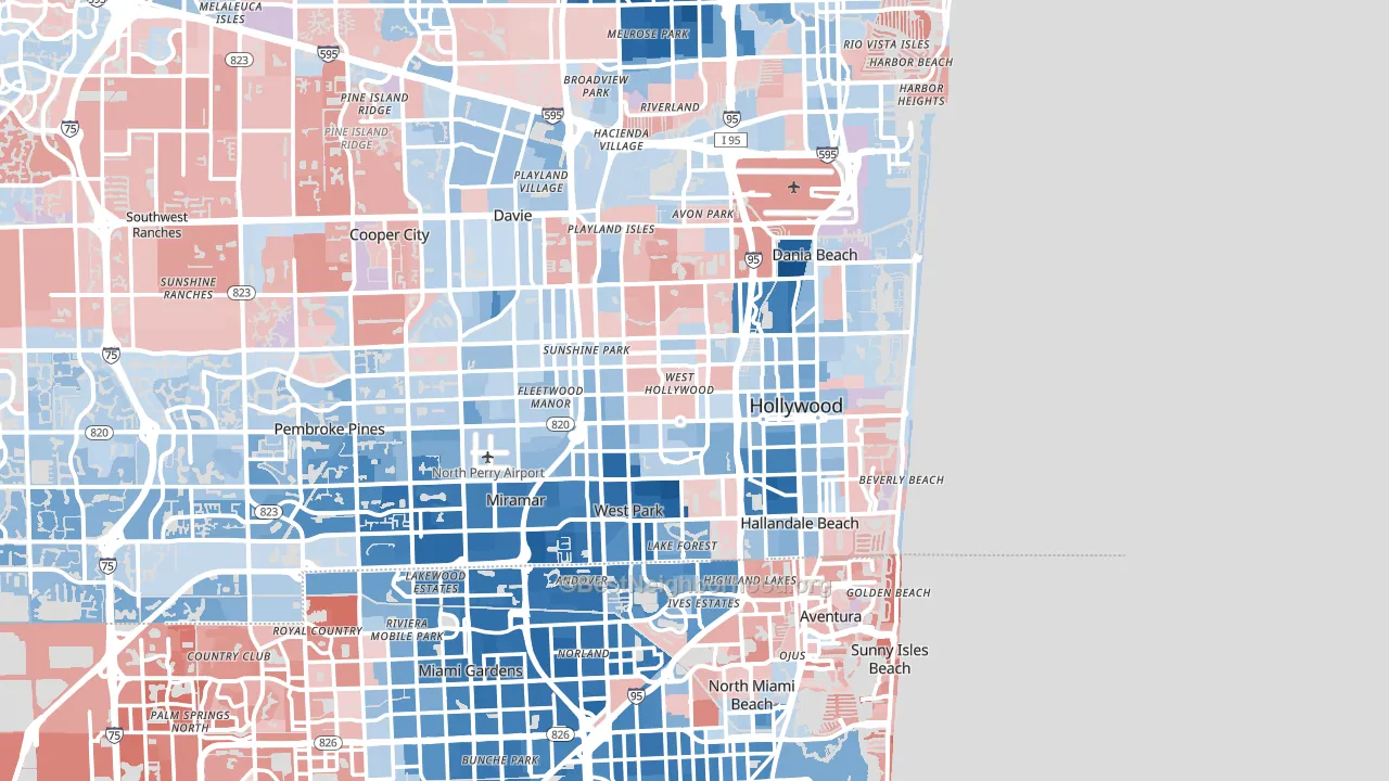 Hollywood, FL block-group political-lean map