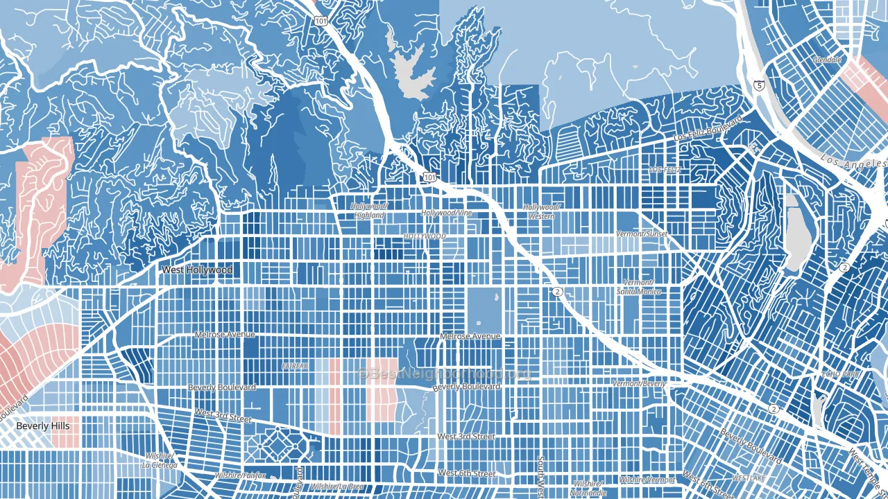 Hollywood, Los Angeles, CA block-group political-lean map