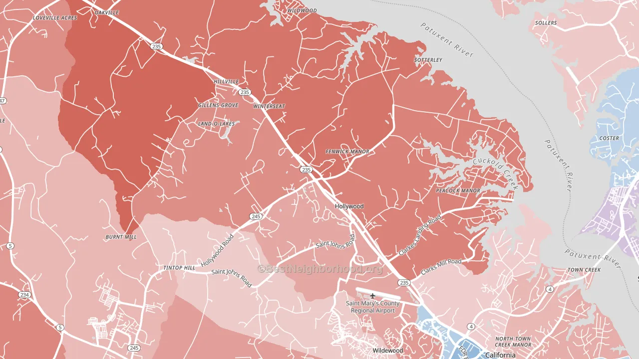 Hollywood, MD block-group political-lean map