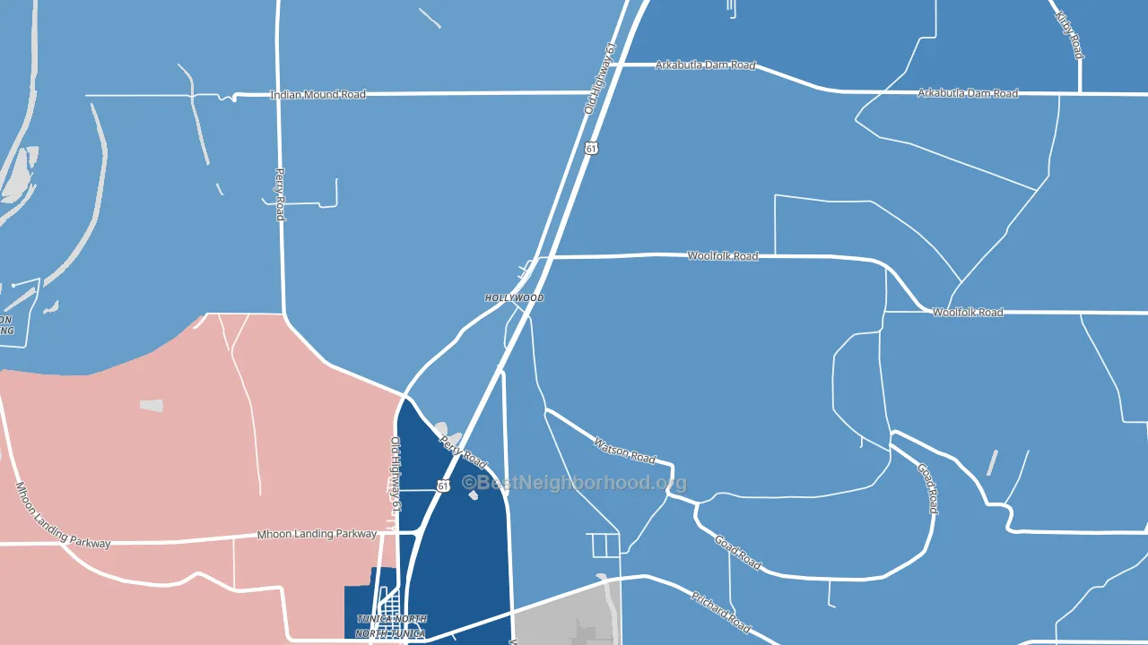 Hollywood, MS block-group political-lean map