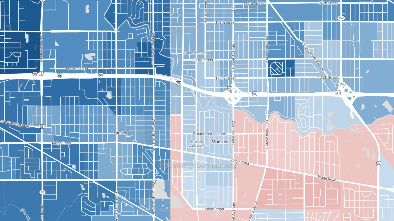 Hollywood, Munster, IN block-group political-lean map