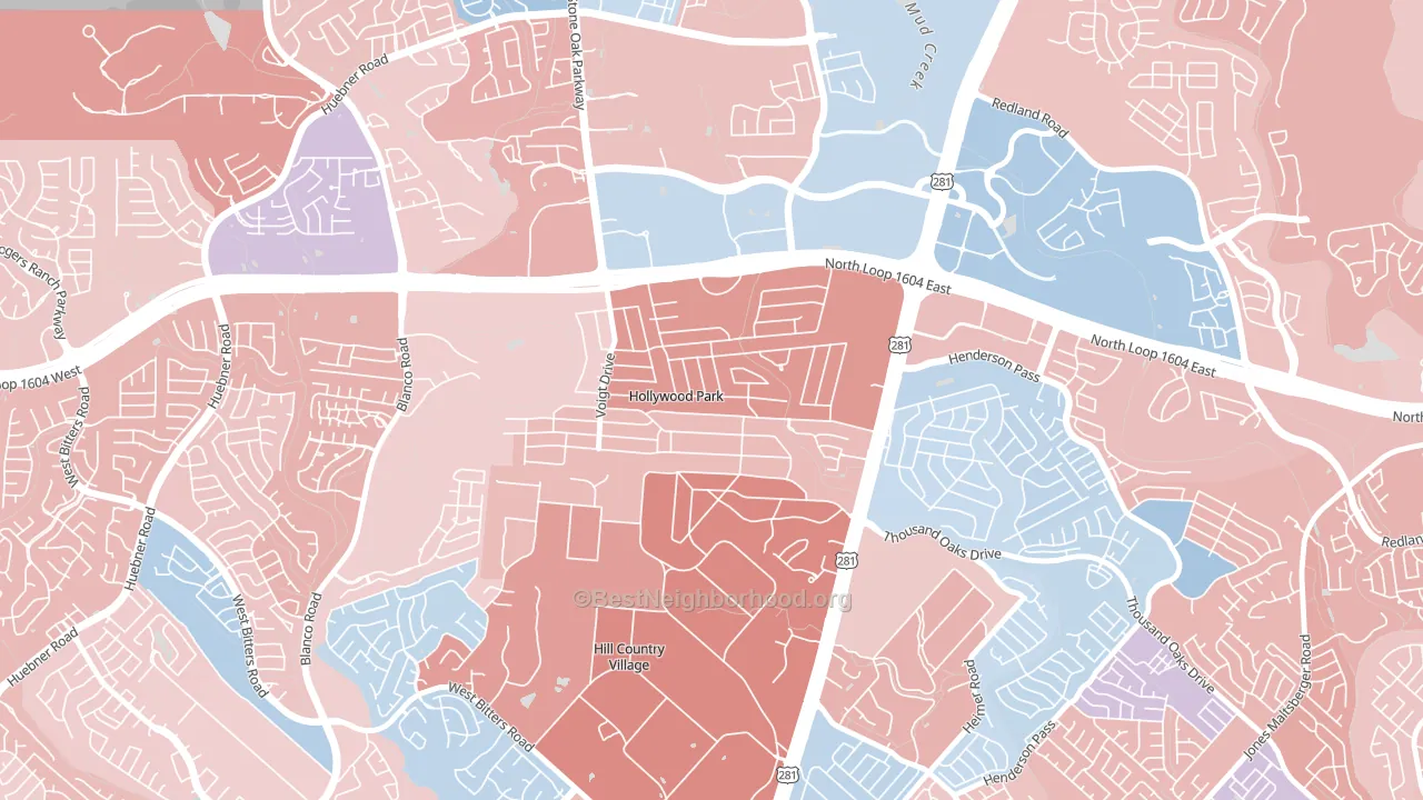Hollywood Park, TX block-group political-lean map