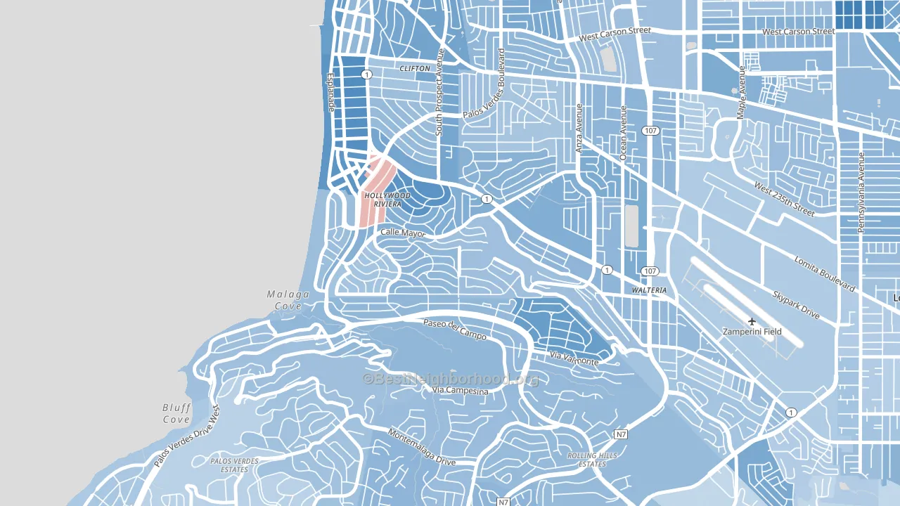 Hollywood Riviera, Redondo Beach, CA block-group political-lean map