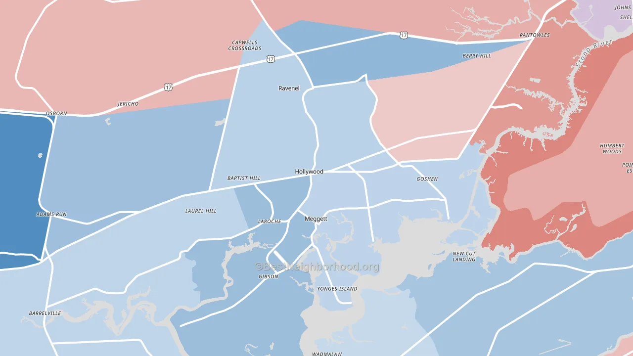 Hollywood, SC block-group political-lean map