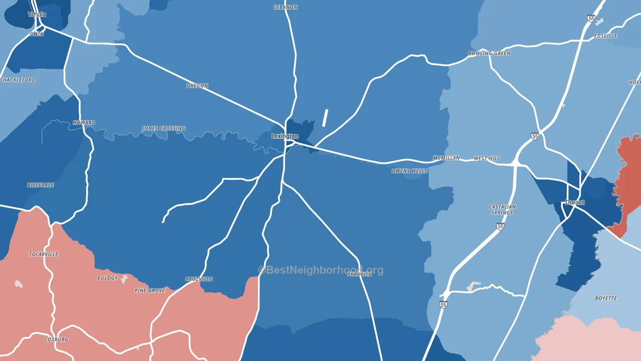 Holmes County, MS block-group political-lean map