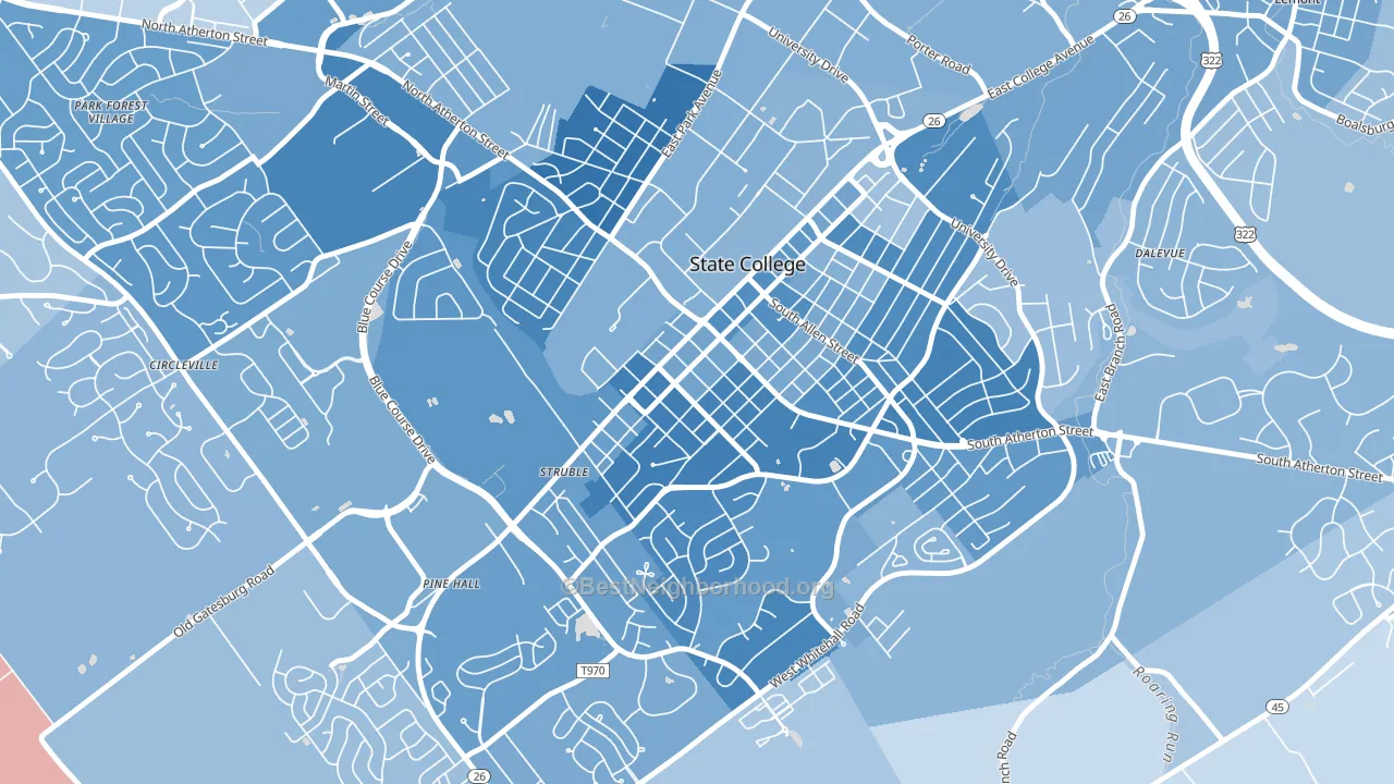 Holmes-Foster Historic District, State College, PA block-group political-lean map