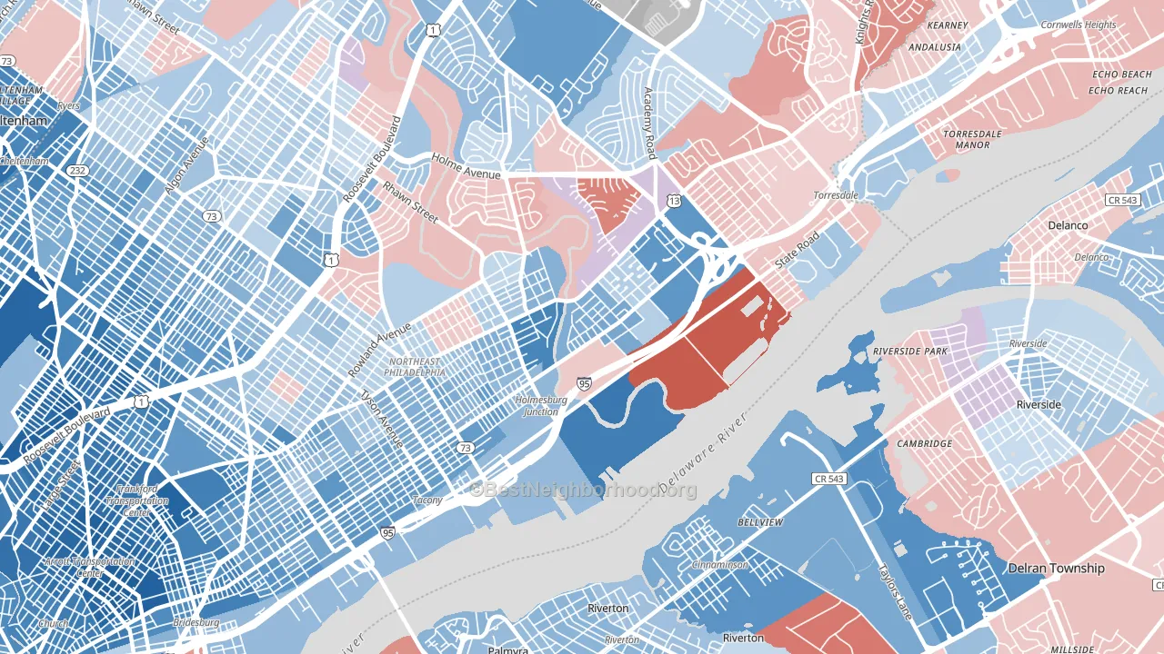 Holmesburg, Philadelphia, PA block-group political-lean map
