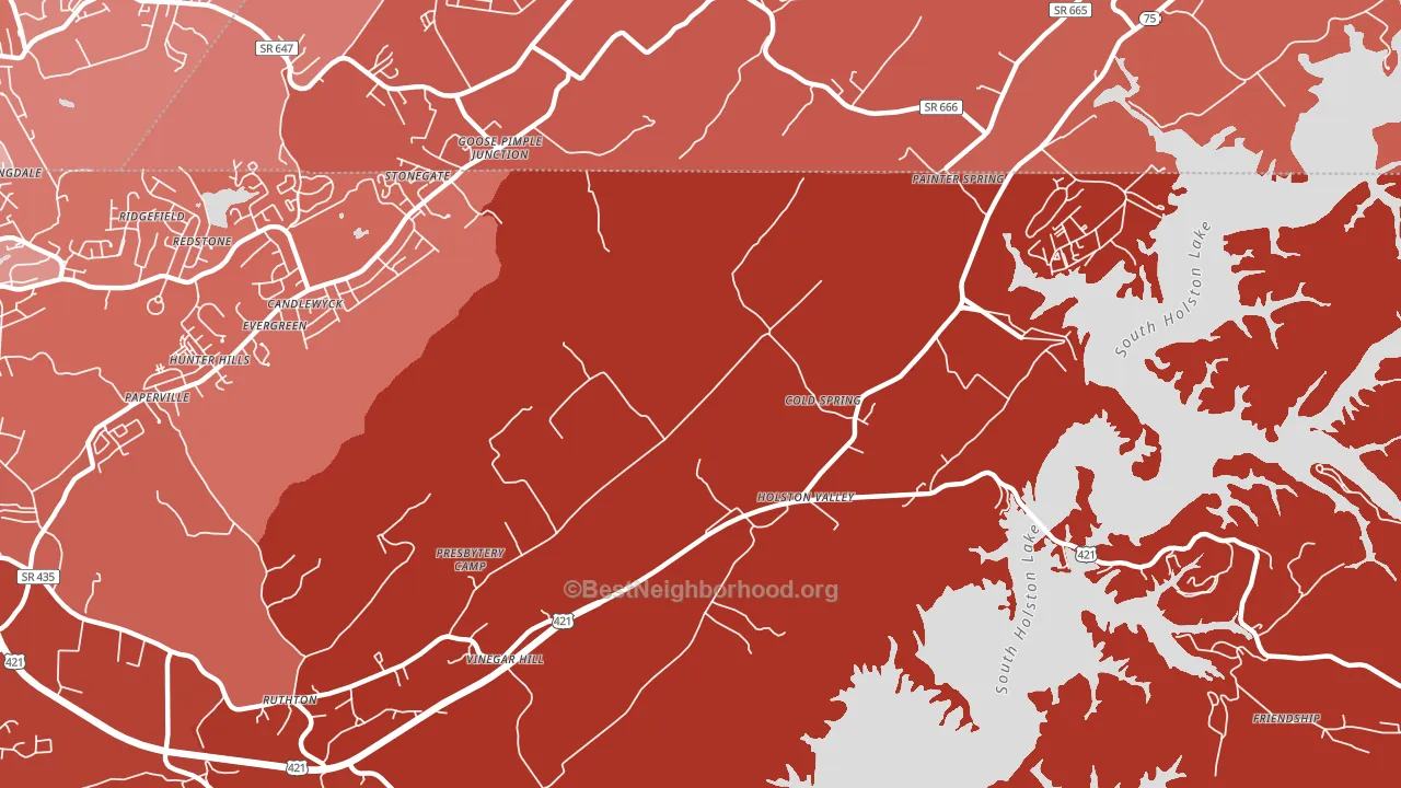 Holston Valley, TN block-group political-lean map