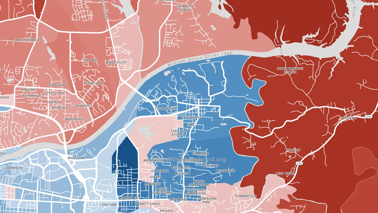 Holt, AL block-group political-lean map