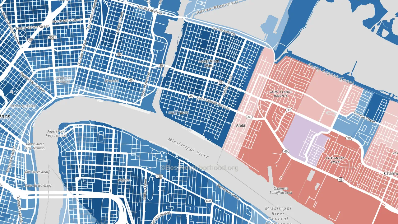 Holy Cross, New Orleans, LA block-group political-lean map