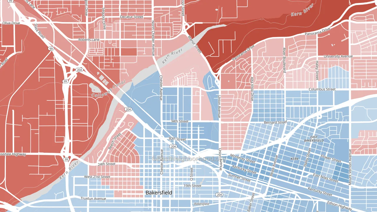 Homaker Park, Bakersfield, CA block-group political-lean map