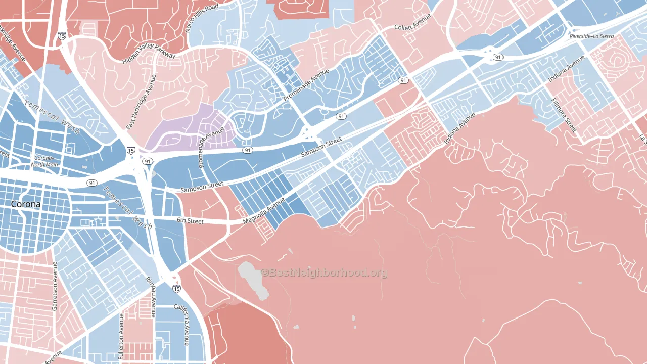 Home Gardens, Corona, CA block-group political-lean map