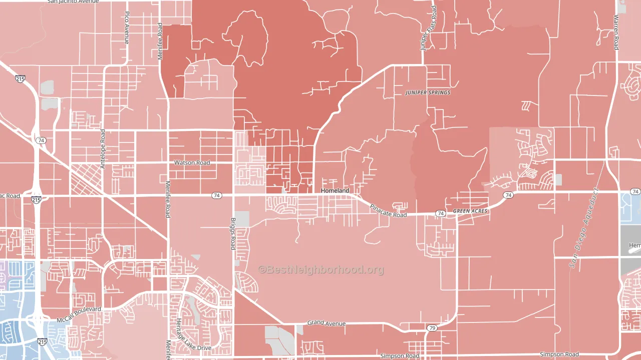 Homeland, CA block-group political-lean map