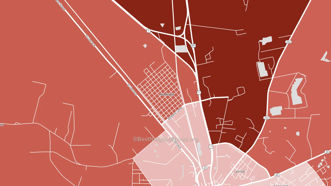 Homeland, GA block-group political-lean map