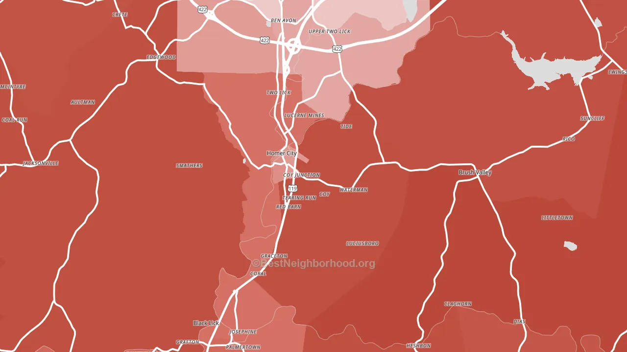 Homer City, PA block-group political-lean map